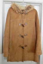 Marc NY Andrew Marc Coat Jacket Faux Suede Shearling Fur Trim Hood Brown... - £54.98 GBP