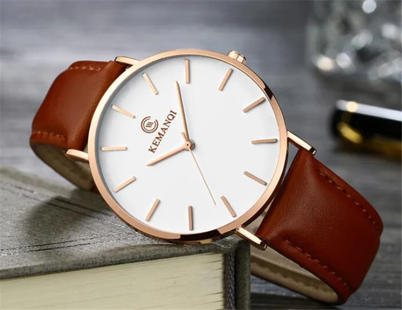 New Men&#39;s Watch Ultra-thin Fashion  Leather Simple Business Wristwatch Roman Mas - £84.63 GBP