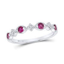 Sterling Silver Womens Round Lab-Created Ruby Diamond Band Ring 1/3 Cttw - £74.13 GBP