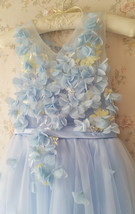 Full Flowers Embroidery Short Flower Girl Dress Blue Wedding Birthday Dress NWT image 1