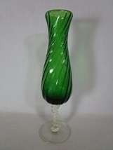 Vintage Classic Blown Design Green And White Stemmed Glass Vase 11 inch - £21.82 GBP