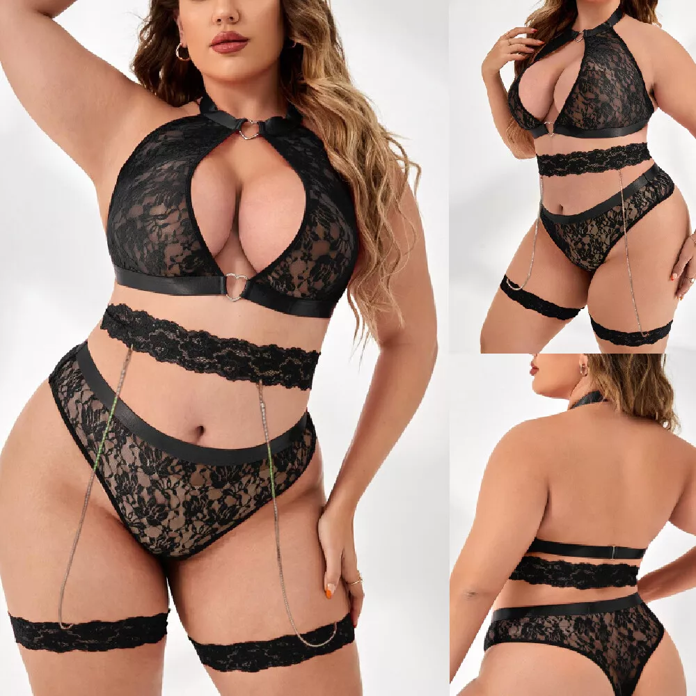 PlSize Sexy Women Lingerie Teddy Babydoll Lace Sleepwear Garter Underwear Set - £15.12 GBP