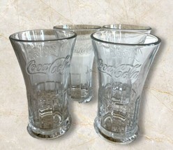 4 Vtg Libbey Clear 16oz Embossed Coca Cola Heavy Tapered Flare Soda Pop Glasses - £18.82 GBP