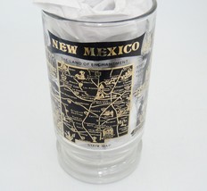 Vintage New Mexico Souvenir Glass Mug Black Gold Design State Map Taos Pueblo - £7.87 GBP