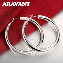 925 Silver Big Round Circle Hoop Earrings For Women Fashion Jewelry - £10.50 GBP
