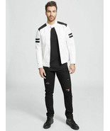 Handmade Mens White Leather Jacket Mens Biker Moto Quilted Custom Jacket - $159.99
