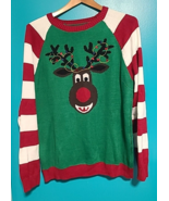Rudolph the Red Nose Reindeer W Lights In Antlers Ugly Christmas Sweater... - $34.17 CAD