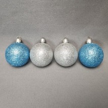Matha Stewart MSE Shatterproof 2&quot; Ball Christmas Ornaments Blue &amp; Silver Glitter - £12.05 GBP