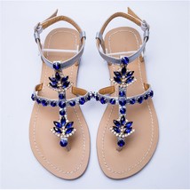 NEW Women`s Summer Beach Sandals Lady Flat Bohemia Shining Rhinestones Shoes T-s - £26.96 GBP