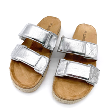 Olivia Miller Womens 8 Slide Sandal Silver Metallic Espadrille Platform Summer  - £15.37 GBP