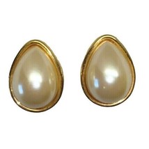 Faux Pearl Teardrop Earrings Gold Tone Setting Vintage Studs 1 Inch - £12.71 GBP