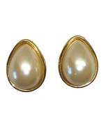 Faux Pearl Teardrop Earrings Gold Tone Setting Vintage Studs 1 Inch - £12.54 GBP