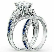 Solid 14k White Gold 2.95Ct Round Simulated Diamond Bridal Ring Set in Size 8.5 - £229.16 GBP