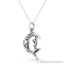Moonrider Girl on Crescent Moon Charm Oxidized 925 Sterling Silver Charm Pendant - £15.02 GBP+