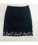 Womens Tribeca Studio Skirt 10P Black Linen Embroidered Scalloped Hem - $31.75 CAD