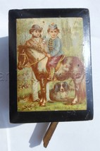 1800s antique WOOD MONEY BANK secret door victorian horse rider dog still casket - $321.75