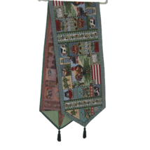 Vintage Farmhouse Table Runner Tapestry cotton Rooster Cow Barn 69x12.5&quot; tassels - £17.88 GBP