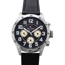 TOMMY HILFIGER SCHWARZ LEDER QUARZ HERREN UHR 1791050 mit SCHWARZEM ZIFF... - £101.53 GBP