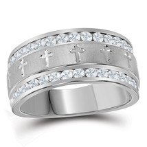 14k White Gold Round Diamond Christian Cross Wedding Anniversary Band Ring 1 Ctw - £1,352.41 GBP