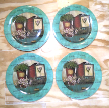 (4) Melamine au jardin Evergreen Plates - Floral/Pitcher Scene - Minimal... - $26.54