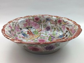 Geisha  Large Kutani ware Bowl hand painted porcelain scalloped 9.5&quot; VTG - £39.96 GBP