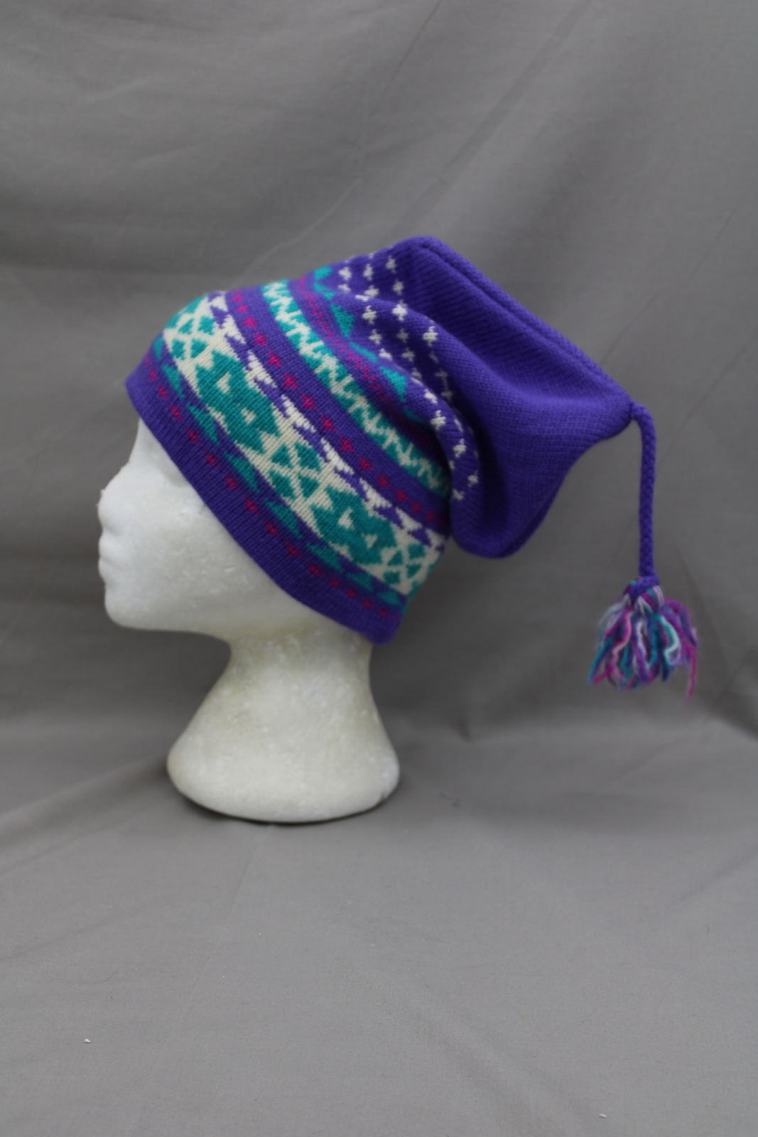 Vintage Toque / Benaie - Wrap Patten Braided Pom Pom - Adult Stretch ...
