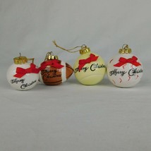 Merry Christmas Ceramic Football Baseball Golf Tennis Ball Ornament Lot Red Bows - £13.88 GBP