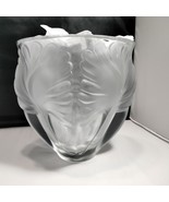 Signed LALIQUE Palm Leaf Frond Frosted Crystal Vase 7.5&quot; NOAILLES **NICK... - £298.25 GBP