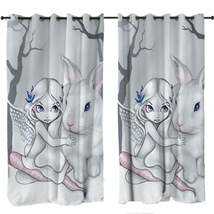 Cute Kids Drawing Winter Fairy and Snow Bunny Curtain - $56.90+