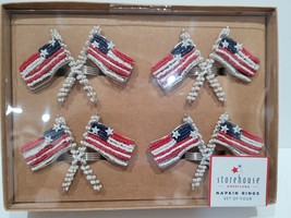 Storehouse Memorial Day Patriotic 4th of July Flag Beaded Napkin Rings s... - $32.66