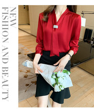 Blouses Female Elegant Fashion Office Lady Bow Solid Chiffon Shirts - £23.70 GBP
