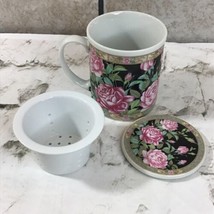 Vintage Windward Teaware Coffee Mug Rose Floral Cup Matching Infuser Lid/Coaster - £12.66 GBP