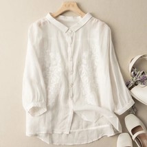 Large size cotton and linen shirt women&#39;s spring and summer new fashion design s - £64.47 GBP