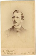 Circa 1880&#39;S Cabinet Card Handsome Young Man Mustache Suit Bogardus Broadway, Ny - £9.58 GBP