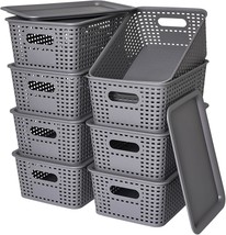 Lidded Plastic Storage Baskets - Plastic Storage Containers Stackable, Gray. - £36.97 GBP