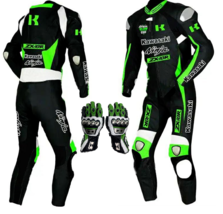 MotoGP Kawasaki Ninja Customized Motorbike Motorcycle Leather Race Suit &amp; Gloves - £239.94 GBP