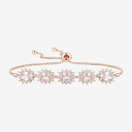 6x4mm Simulated Sapphire &amp; Diamond Halo Bolo Adjustable Bracelet 14K Gol... - $89.75