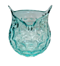 Hand Blown Glass Owl Vase Thumbprint Turquoise Art Vintage Murano Style MMCI - £25.57 GBP