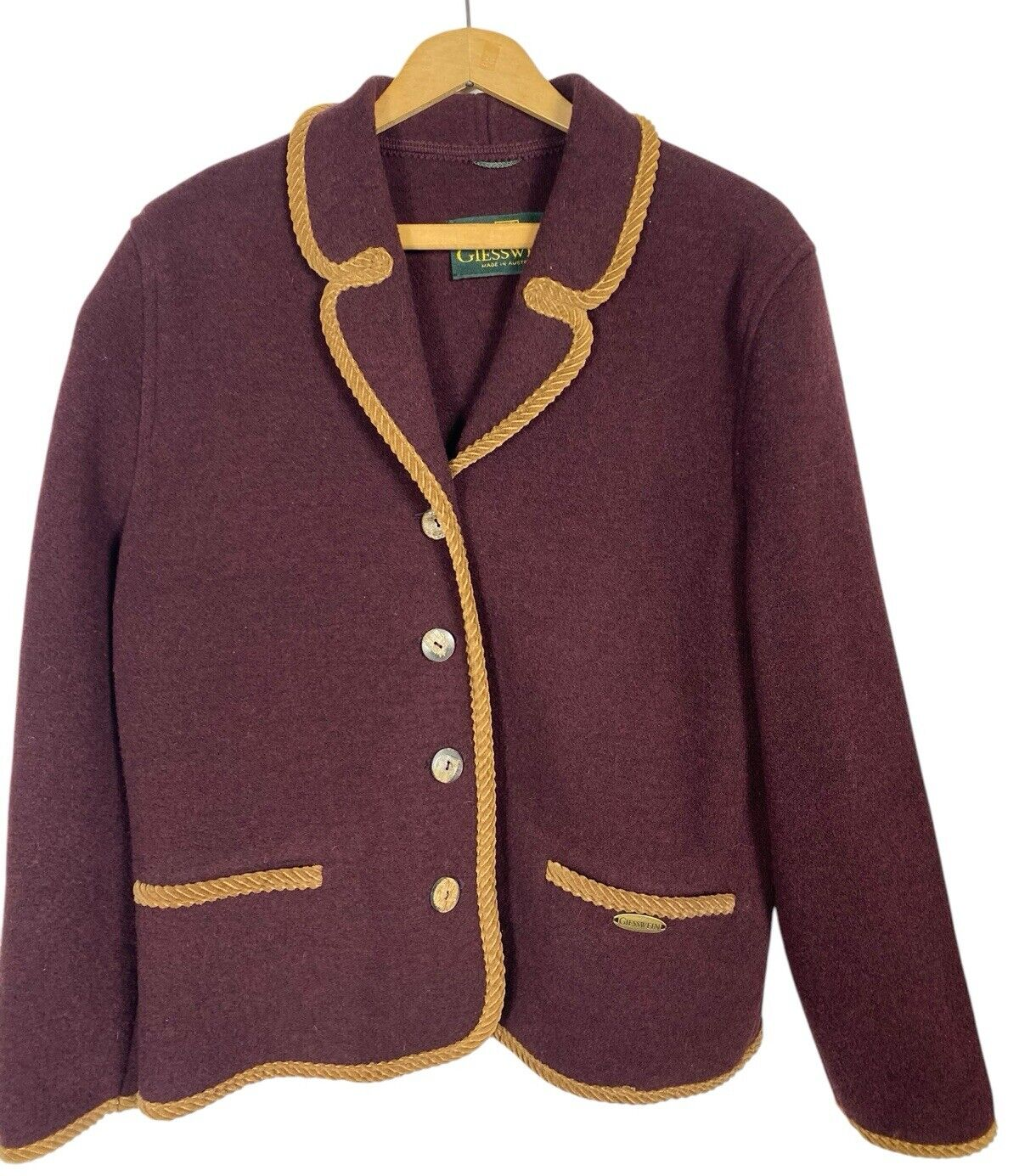 Giesswein Boiled Wool Jacket Size 40 US 10 Burgundy Red Preppy Quiet Lux... - $99.89