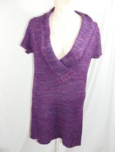 Wet Seal Acrylic V-neck Sweater Dress Womens XL Short Sleeve Knit Purple - £11.78 GBP