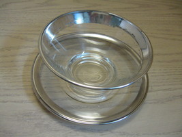 Dip Bowl With Under Plate Clear Glass with Silver Tone Rim Dorothy Thorpe?? 1950 - £10.14 GBP