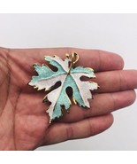 Colorful Maple Leaf Sparkly White &amp; Turquois Gold Tone Brooch Pendent 2&quot;... - £6.75 GBP