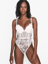 Victoria's Secret M CROTCHLESS TEDDY bodysuit one-piece PINK lace SHINE  STRAP