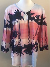 Sun Bay Missy Size XL Top Tunic Keyhole Neck Sunrise Sunset Palm Trees S... - $11.65