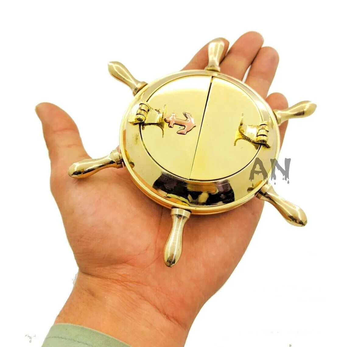 Brass Ashtray Anchor Nautical Ship Wheel Design For Home Décor Office Dé... - $40.00