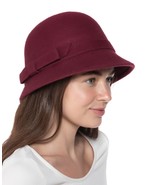 allbrand365 designer Womens Wool Bow Cloche Hat,Wine,One Size - £54.12 GBP