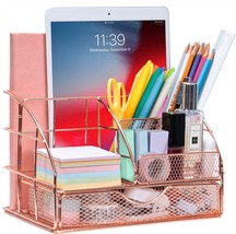 Women&#39;S Rose Gold Desk Organizer With Drawer, Office Desktop Pen Holder Caddy - £26.85 GBP