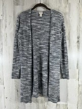 Chicos Cardigan Sweater Black White Open Front Wool Blend Size 0 Small - £13.55 GBP