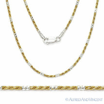 1.5mm Bead &amp; Rope Link 925 Sterling Silver 14k Yellow Gold-Plated Chain Necklace - £29.11 GBP+