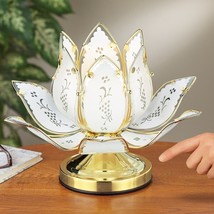 3-Way Touch Table Lamp White Lotus Flower Water Lily Glass Gold Base Home Decor - £48.20 GBP